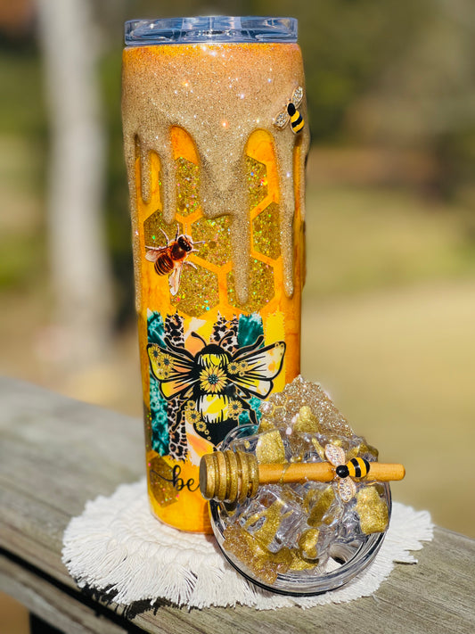 "Bee Kind" 20 ounce tumbler with embellished topper lid