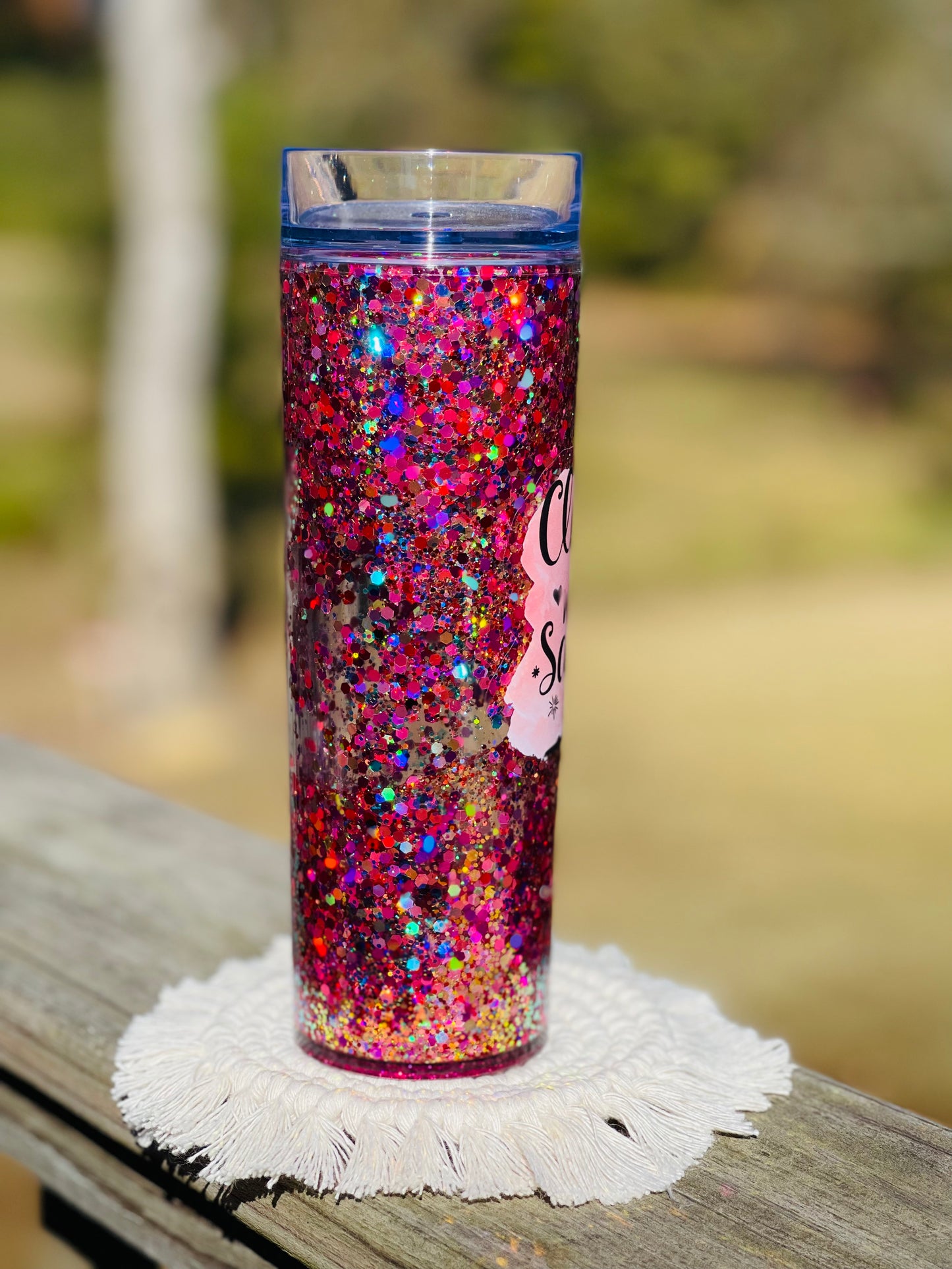 Acrylic glitter snow globe.